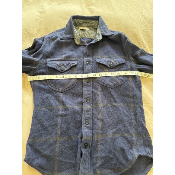 Wallace & Barnes Mens XS Blue Plaid Heavyweight Flannel Button Up Chore Shirt - Picture 6 of 7